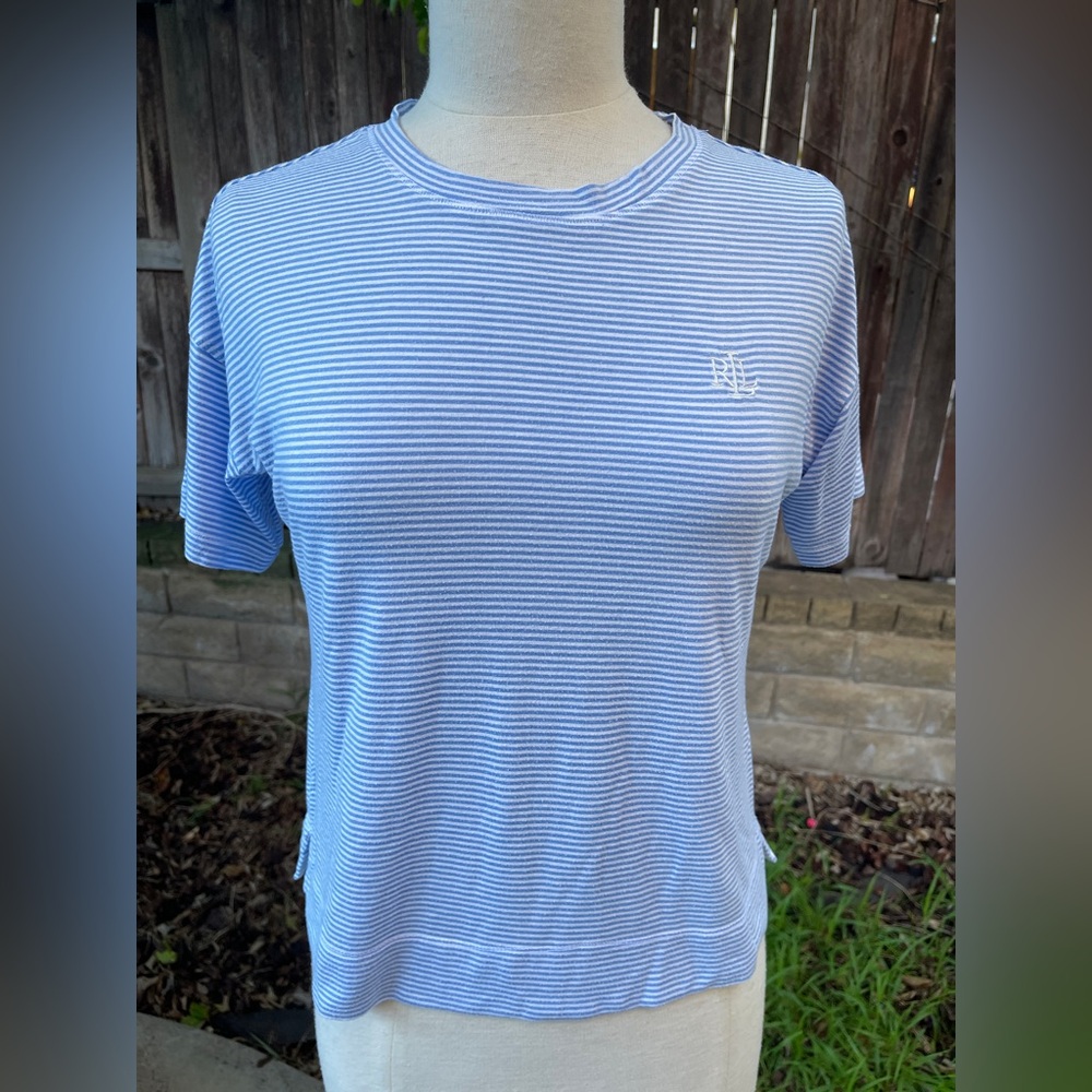 Lauren Ralph Lauren Blue Striped Women's Top nautical coastal preppy casual XS